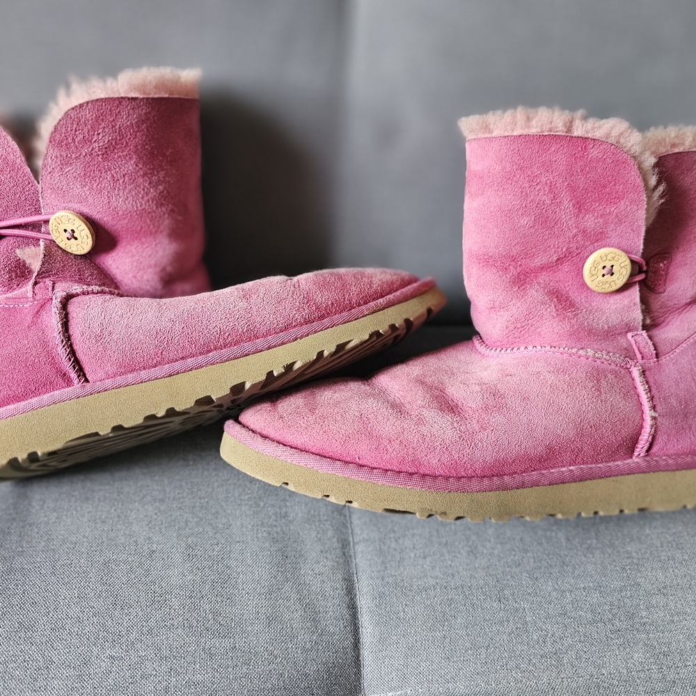UGG Pink Winter Rain Boots Suede Sheepskin